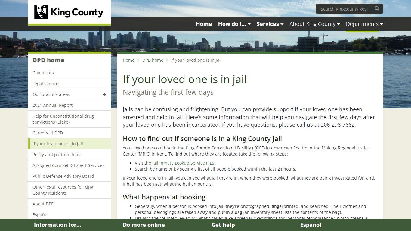 If your loved one is in jail - King County - King County, Washington